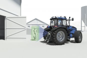 Funkce Pedestrian Detection (detekce chodců) je schopna zachytit chodce v prostoru mezi traktorem a připojovaným zařízením.