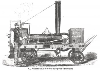 Obr. 7: Parní stroj zkonstruovaný A. L. Archambaultem o výkonu 4 HP (zdroj [2])